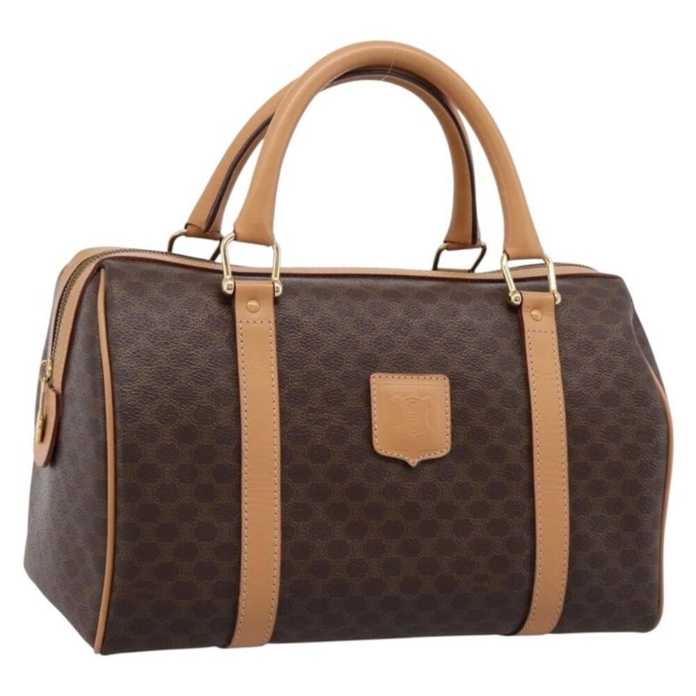 Celine Boston Triomphe Xl Coated Canvas Brown Pvc Handbag
